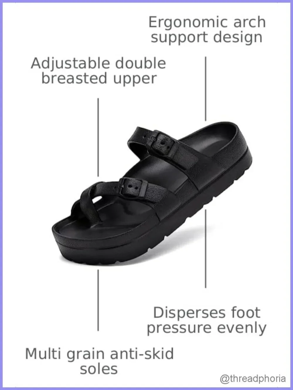 Womens Platform Sandals Arch Support Adjustable Buckle Slides Summer